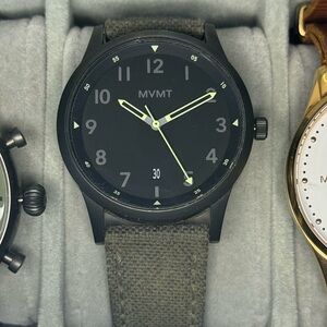 MVMT Black Watch with Olive Strap